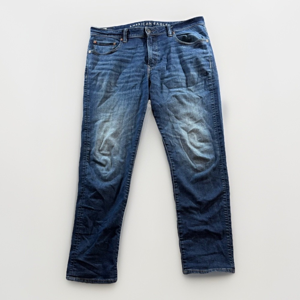 American Eagle AirFlex + Jeans Mens Size 36x30 Blue Slim Straight Stretch Faded‎